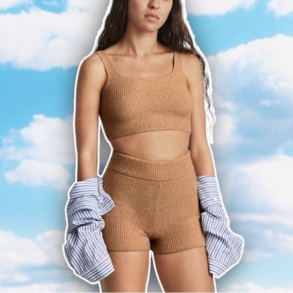 Everlane Sweater Brahmi  Crop Top•camel neutral summer bralette tank lounge bra - Picture 11 of 13